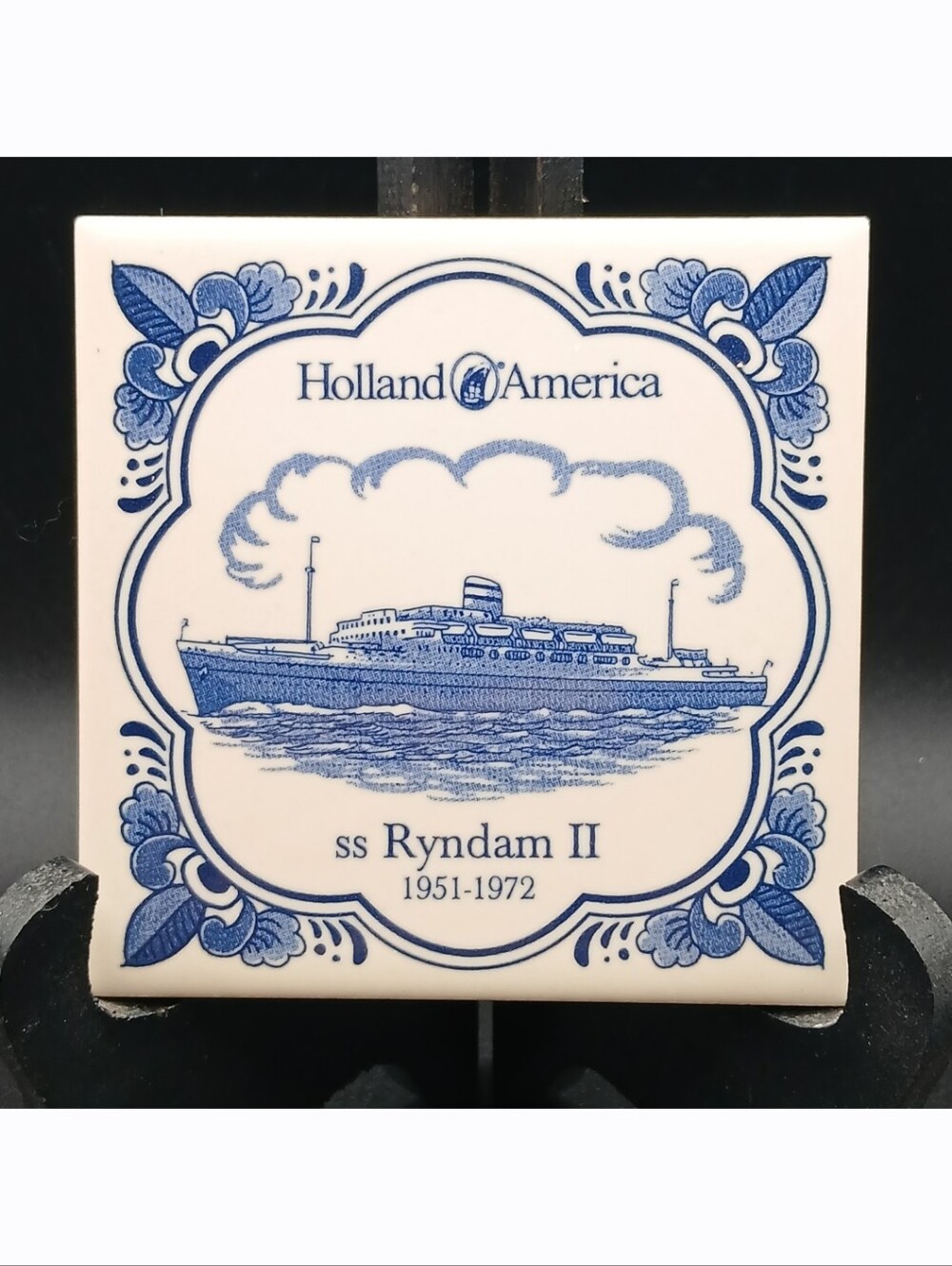 Vintage Holland America Line Delft SS Ryndam II 1951-1972 Ceramic Coaster Tile